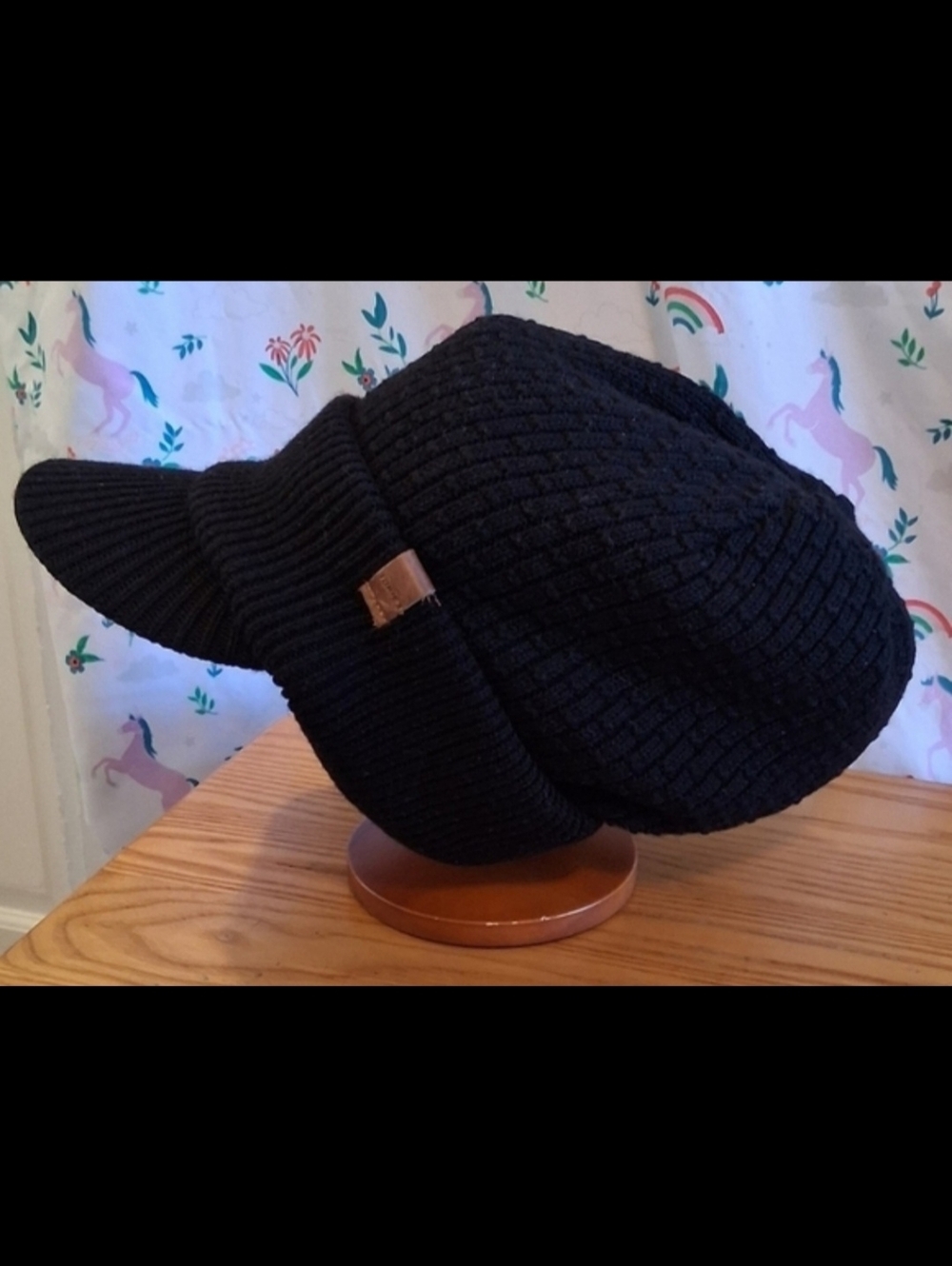 EUC TopEx Black Merino Wool Blend Slouchy Streetwear Causal Unisex Beanie Hat